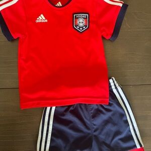 ADIDAS toddler 2 piece set, 12 months red & blue soccer